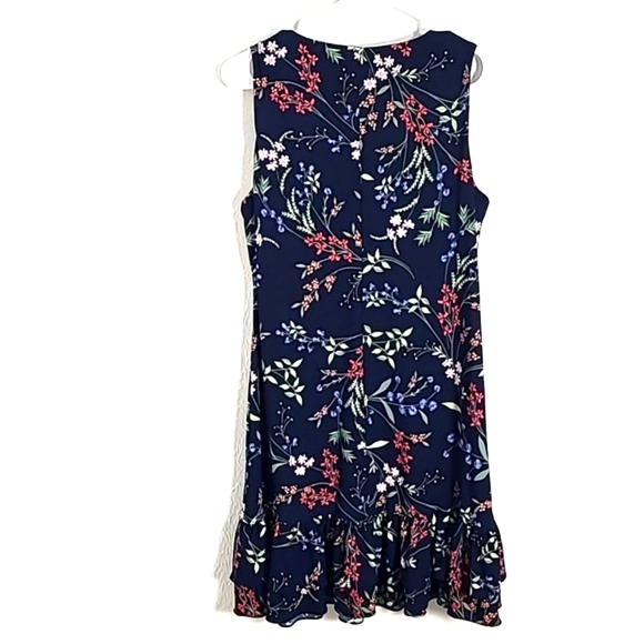 Tommy Hilfiger Navy Blue Sleeveless Floral Dress with Layered Ruffle Hem Size 10 - Picture 5 of 7